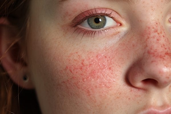 rosacea on a woman's face close up