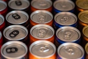 close up shot of softdrink cans in a row