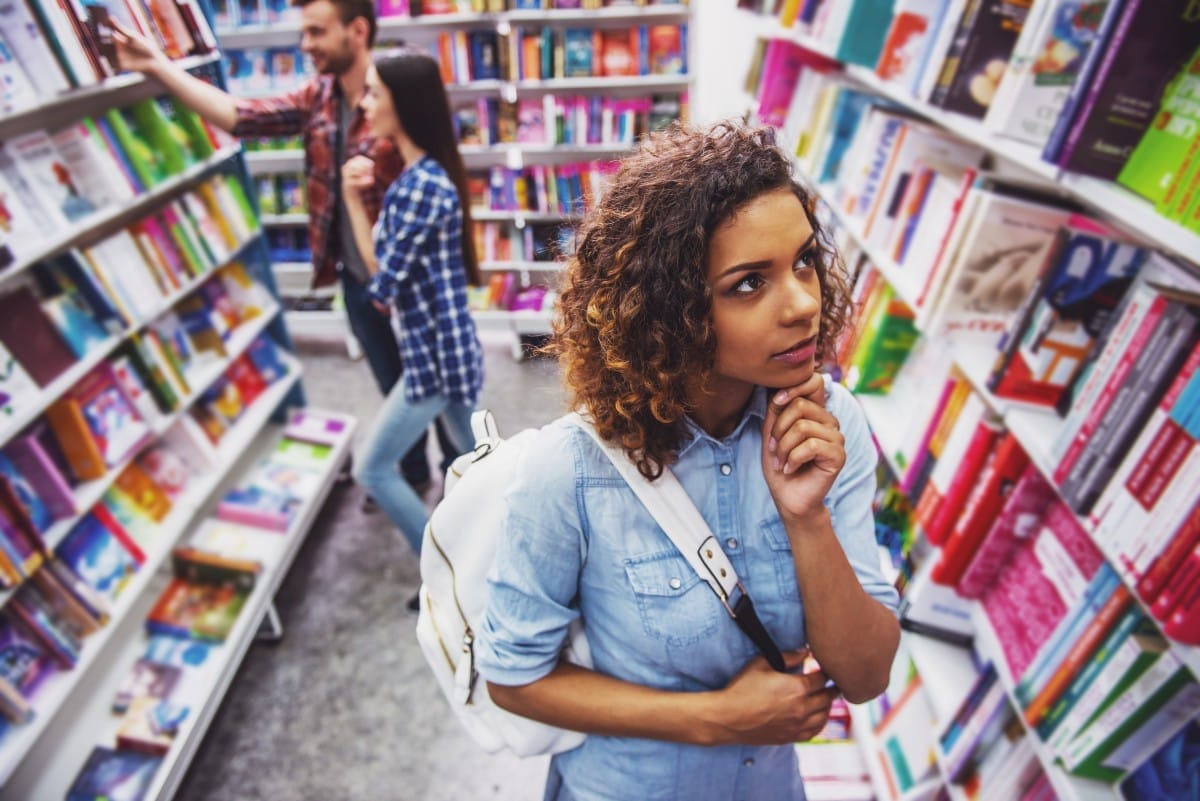 young people at the book shop