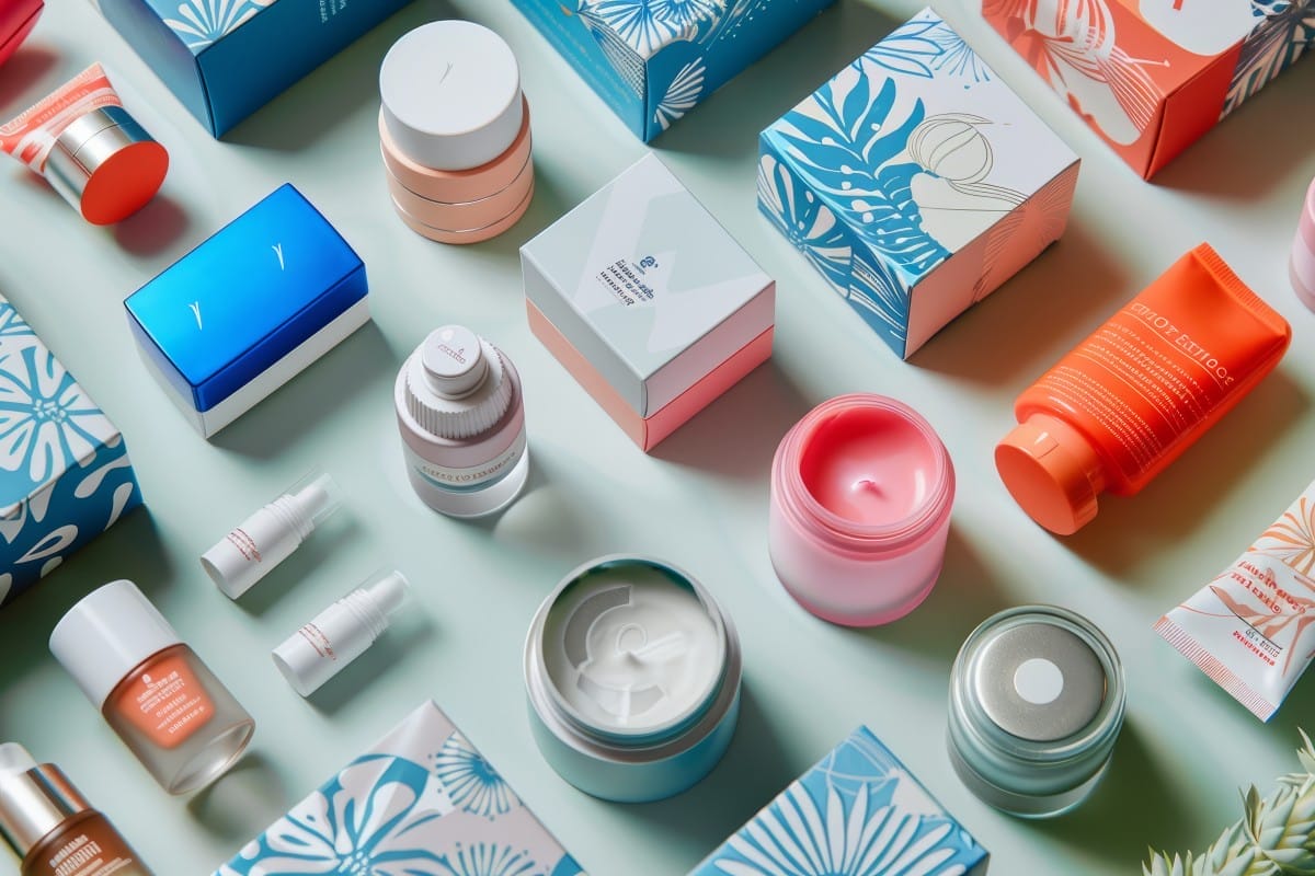 premium beauty products array, elegant packaging design