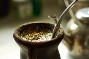 yerba mate in calabash, with natural light.