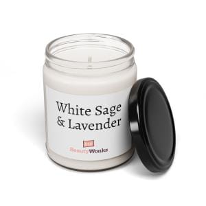 White sage and lavender scented candle in jar