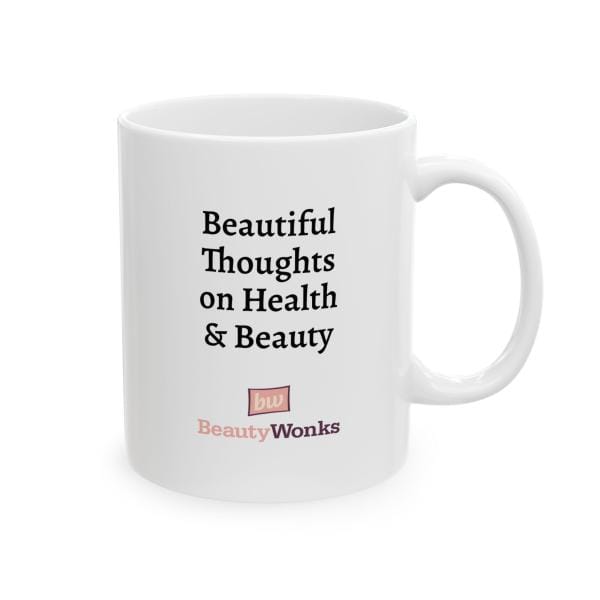 Mug with 'Beautiful Thoughts on Health & Beauty' text