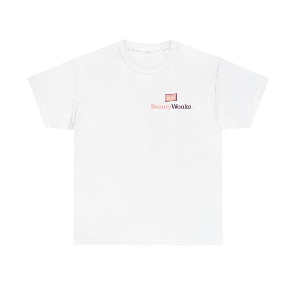 White t-shirt with BeautyWonks logo on chest