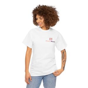 Woman in white Beauty Wonks shirt smiling