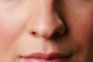 Close-up of a person's nose and lips