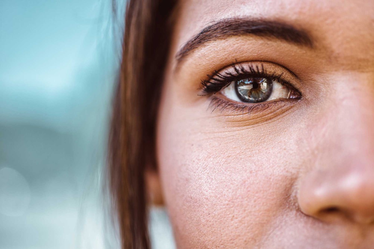 Close-up of woman's eye with detailed eyelashes