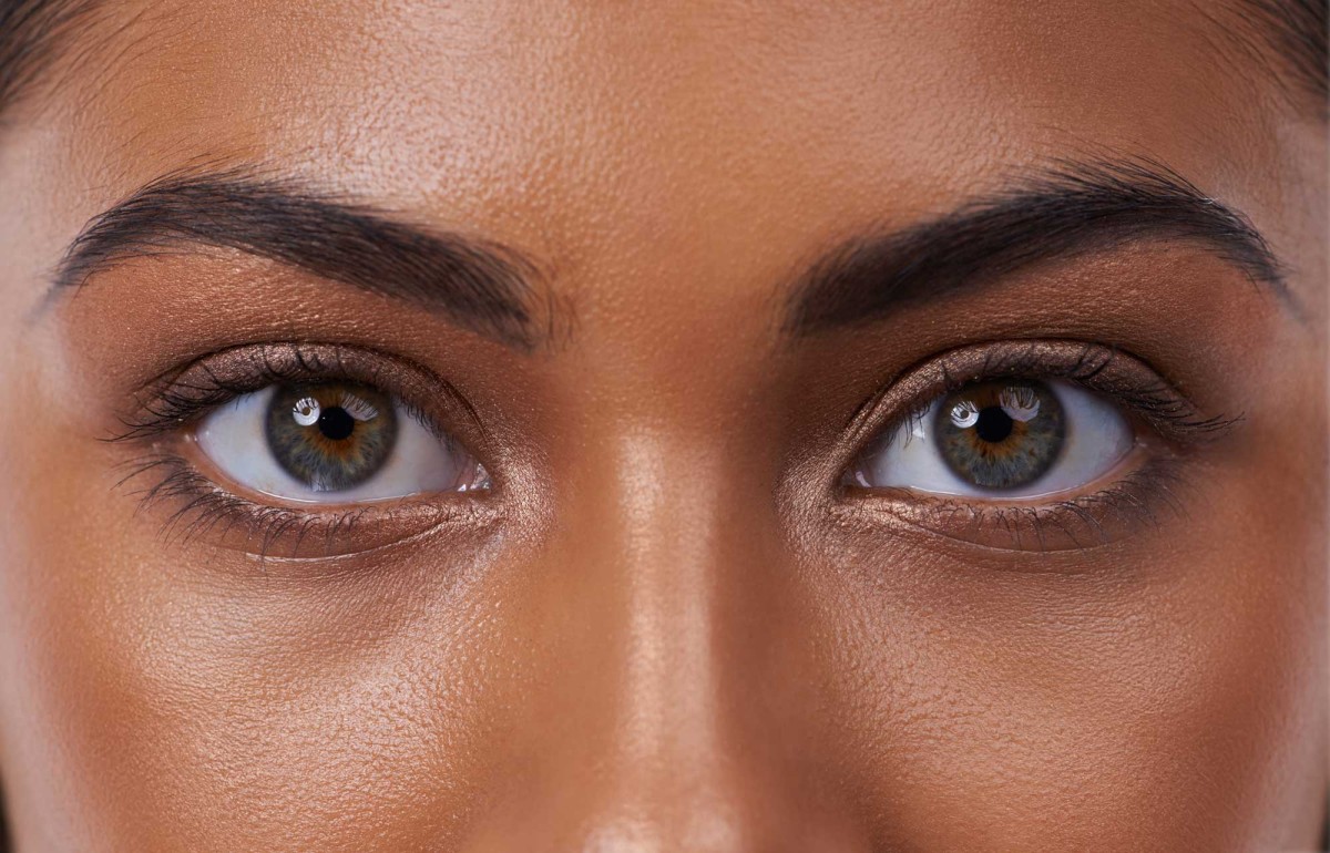 Close-up of woman's eyes with detailed makeup