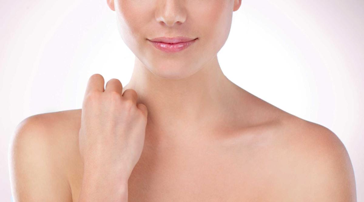 Close-up of woman's face with glowing skin