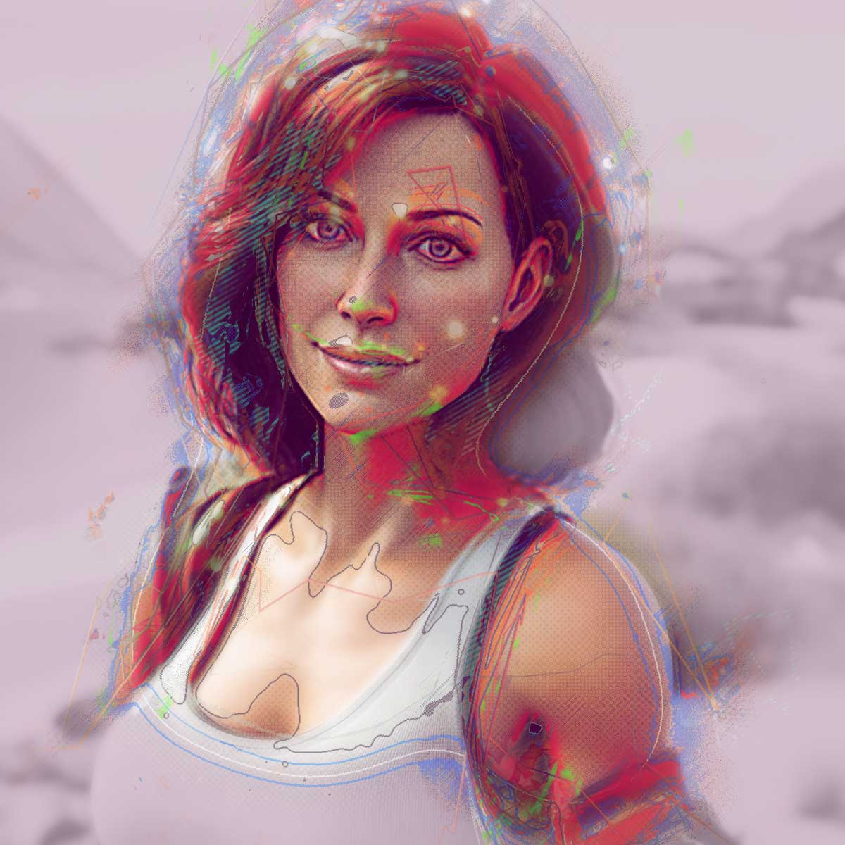 Colorful digital portrait of a woman with abstract effects